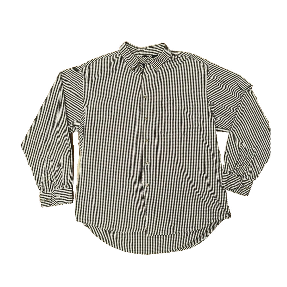IZOD Button Up Men’s Large Shirt Blue & White Long Sleeved Droptail Hem W/Pocket